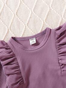 SHEIN 女嬰荷葉邊連身背心和運動褲&配件髮箍