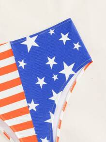 美式风情美国国旗印花高腰比基尼泳裤，适合夏季海滩庆祝美国独立日 - 彩色 - 查看 3