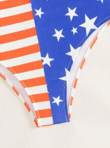 美式风情美国国旗印花高腰比基尼泳裤，适合夏季海滩庆祝美国独立日 - 彩色 - 查看 5