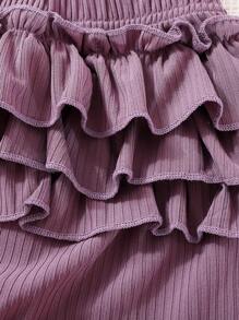 SHEIN 女嬰荷葉邊連身背心和運動褲&配件髮箍