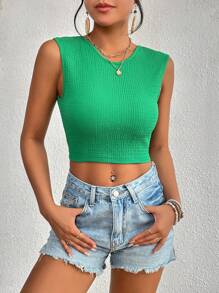 SHEIN VCAY Tie Backless Crop Tank Top - Green - View 2
