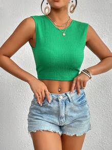 SHEIN VCAY Tie Backless Crop Tank Top - Green - View 3