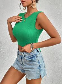 SHEIN VCAY Tie Backless Crop Tank Top - Green - View 4