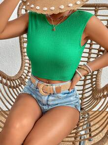SHEIN VCAY Tie Backless Crop Tank Top - Green - View 5