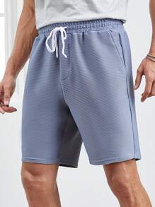 Manfinity NXTstreet 男士條紋圖案腰部抽繩短褲 - 淺藍色 - 查看 1