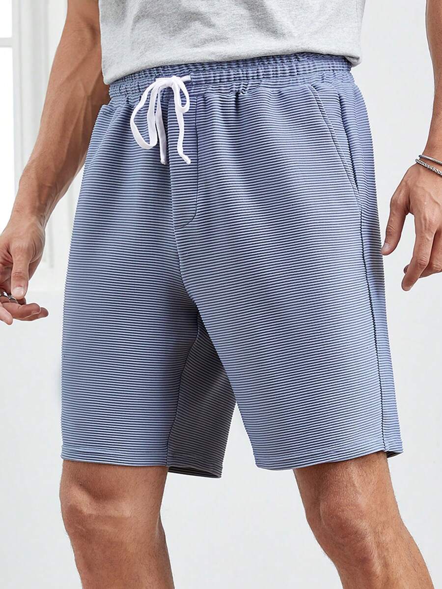 Manfinity NXTstreet 男士條紋圖案腰部抽繩短褲 - 淺藍色 - 查看 1