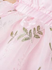 女嬰花卉刺繡網紗覆蓋荷葉邊背帶連體衣 - 淺粉色 - 查看 6