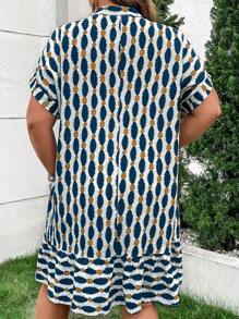 SHEIN LUNE Vestido Recto De Manga Murciélago Estampado Completo De Mujer De Talla Grande - Multicolor - Ver 2