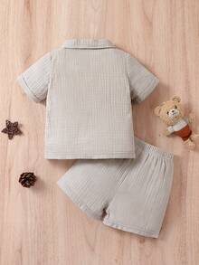 女嬰口袋貼布上衣和短褲 - 卡其色 - 查看 2