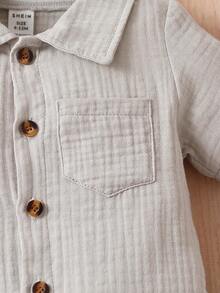 女嬰口袋貼布上衣和短褲 - 卡其色 - 查看 4