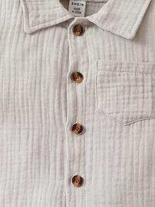 女嬰口袋貼布上衣和短褲 - 卡其色 - 查看 5