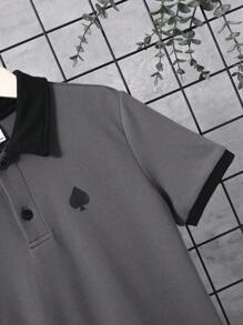 SHEIN Tween Boy Contrast Collar Polo Shirt, Short Sleeve, Comfortable, Suitable For Summer - Dark Grey - View 5