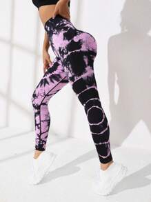 Yoga Trendy 紮染寬腰帶運動打底褲 - 彩色 - 查看 3