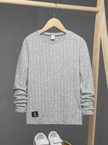 SHEIN 男童休閒拼接圓領長袖套頭T恤 - 灰色 - 查看 1