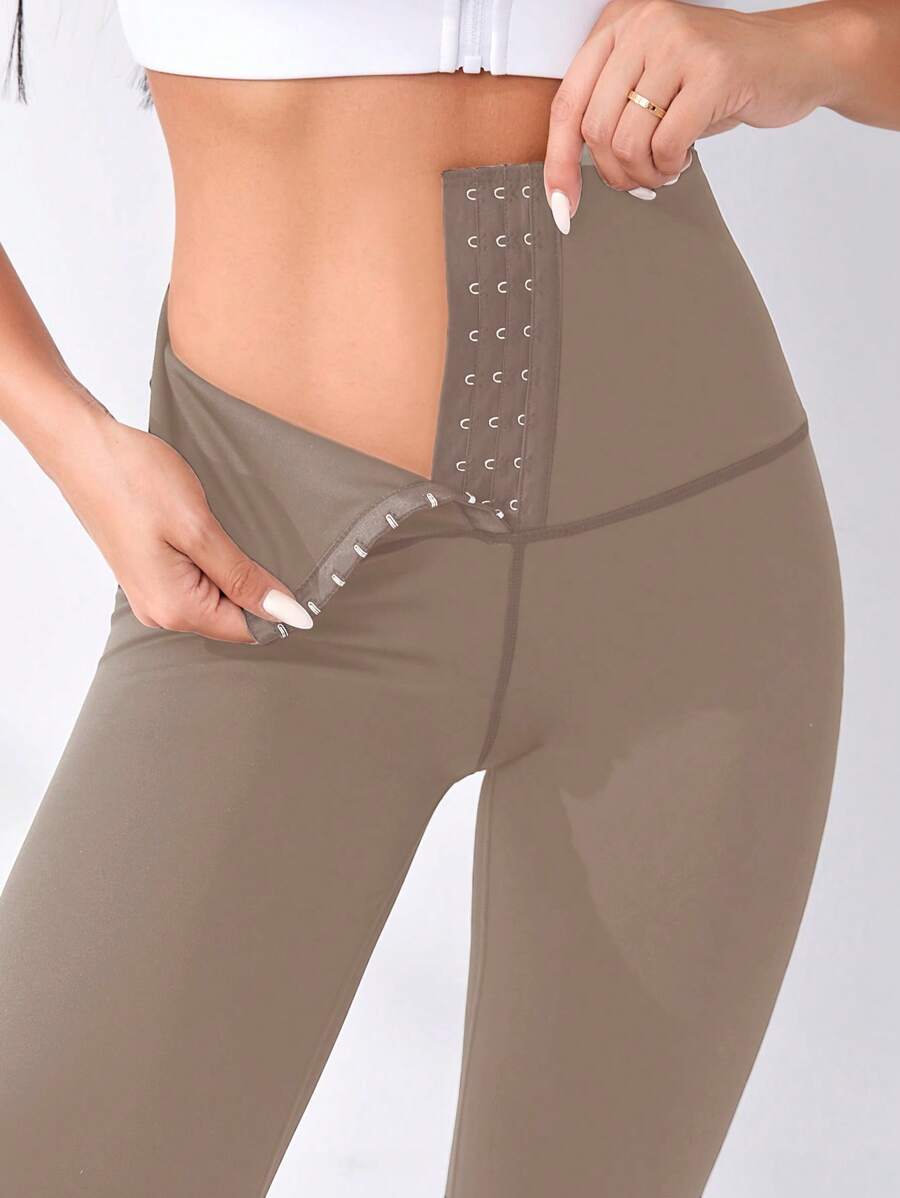 Easithlete Móc và mắt Dây thắt lưng Eo Quần Xà cạp thể thao - Cà phê nâu - Xem 1