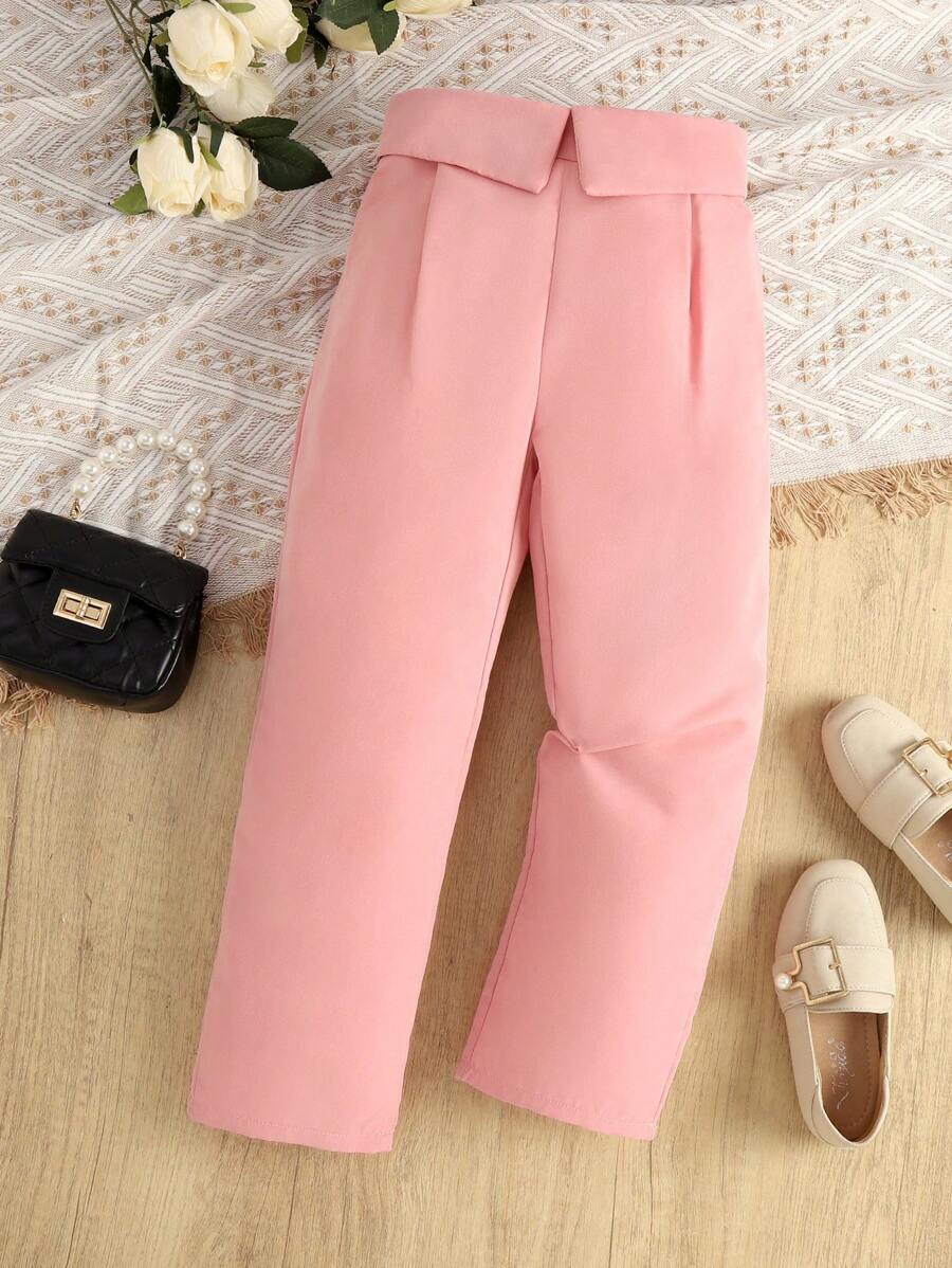 SHEIN 女小童褶皺細節直筒褲