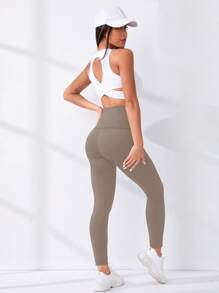 Easithlete Móc và mắt Dây thắt lưng Eo Quần Xà cạp thể thao - Cà phê nâu - Xem 7