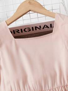 Tween Girl Square Neck Ruffle Trim Dress - Dusty Pink - View 3