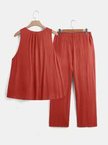SHEIN LUNE Plus Solid Tank Top & Pants