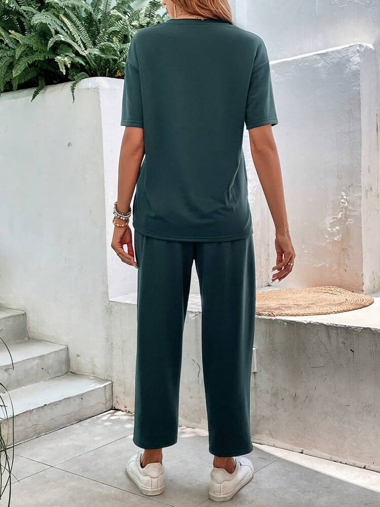 SHEIN LUNE Casual Spotprent Tekst Dames tweedelige outfits Zak - Veel kleurig - Bekijken 2