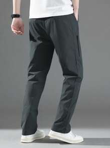 Manfinity Homme Men Drawstring Waist Slant Pocket Pants - Dark Green - View 2