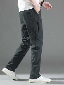 Manfinity Homme Men Drawstring Waist Slant Pocket Pants - Dark Green - View 5