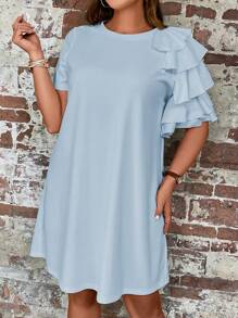 SHEIN LUNE 大碼1入組荷葉邊連衣裙 - 淺藍色 - 查看 3