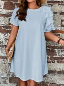 SHEIN LUNE 大碼1入組荷葉邊連衣裙 - 淺藍色 - 查看 4