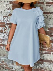 SHEIN LUNE 大碼1入組荷葉邊連衣裙 - 淺藍色 - 查看 7
