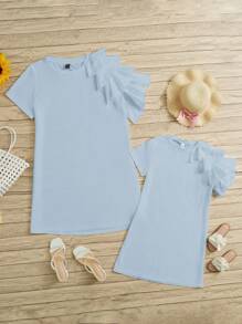 SHEIN LUNE 大碼1入組荷葉邊連衣裙 - 淺藍色 - 查看 8