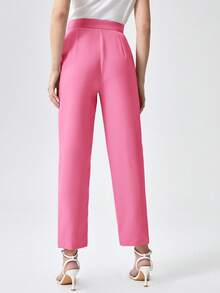 BizChic 素色褶皺西裝褲工作服 - 玫紅色 - 查看 2