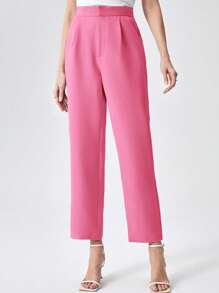 BizChic 素色褶皺西裝褲工作服 - 玫紅色 - 查看 5