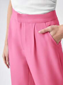 BizChic 素色褶皺西裝褲工作服 - 玫紅色 - 查看 7