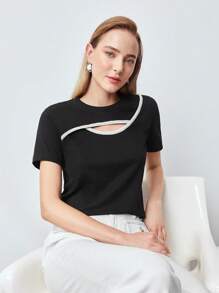 MOTF PREMIUM PEARL CUTOUT TOP,SUMMER OUTFITS - Black - View 4