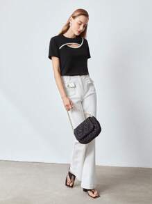 MOTF PREMIUM PEARL CUTOUT TOP,SUMMER OUTFITS - Black - View 5