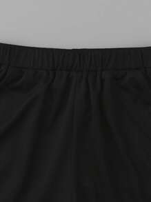 SHEIN 男大童字母人物圖案T恤和條紋飾邊短褲 - 黑色 - 查看 5