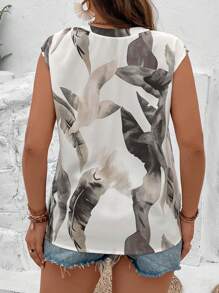 SHEIN Unity Hơn In Đồ họa Đường viền cổ có rãnh tay cánh Áo sơ mi - màu đen - Xem 2