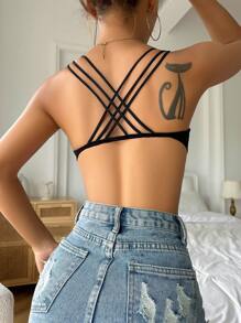 Solid Criss Cross Backless Bralet - Black - View 1