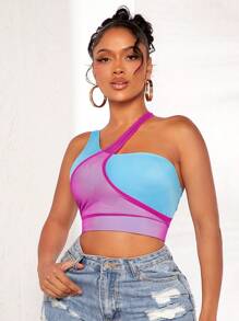 SHEIN SXY Khối màu Cổ không đối xứng Top Cây trồng - Nhiều màu - Xem 1