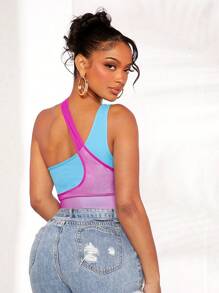 SHEIN SXY Khối màu Cổ không đối xứng Top Cây trồng - Nhiều màu - Xem 2