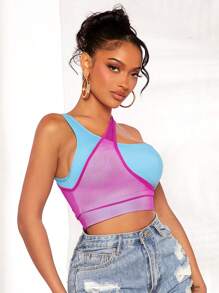 SHEIN SXY Khối màu Cổ không đối xứng Top Cây trồng - Nhiều màu - Xem 3