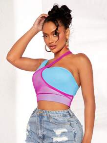 SHEIN SXY Khối màu Cổ không đối xứng Top Cây trồng - Nhiều màu - Xem 4