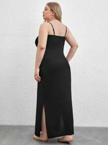 Ocili Leisure Smooth & Comfy Black Cami Side Split Nightdress - Black - View 2