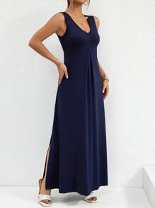 SHEIN Privé 素色高衩背心連衣裙 - 藏蓝色 - 查看 3