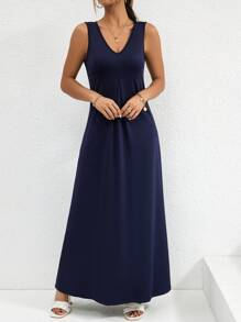 SHEIN Privé 素色高衩背心連衣裙 - 藏蓝色 - 查看 4