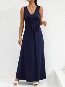 SHEIN Privé 素色高衩背心連衣裙 - 藏蓝色 - 查看 5