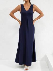 SHEIN Privé 素色高衩背心連衣裙 - 藏蓝色 - 查看 6