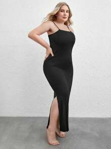 Ocili Leisure Smooth & Comfy Black Cami Side Split Nightdress - Black - View 4