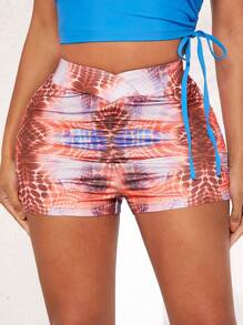 SHEIN SXY Geo Print Asymmetrical Waistband Ruched Side Shorts - Multicolor - View 1