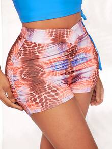SHEIN SXY Geo Print Asymmetrical Waistband Ruched Side Shorts - Multicolor - View 5